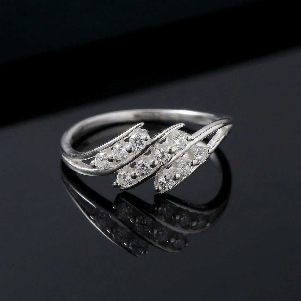 Silver CZ Wrap Ring, Minimalist Open Design, Multi-Stone Sparkle, Elegant Women's Jewelry