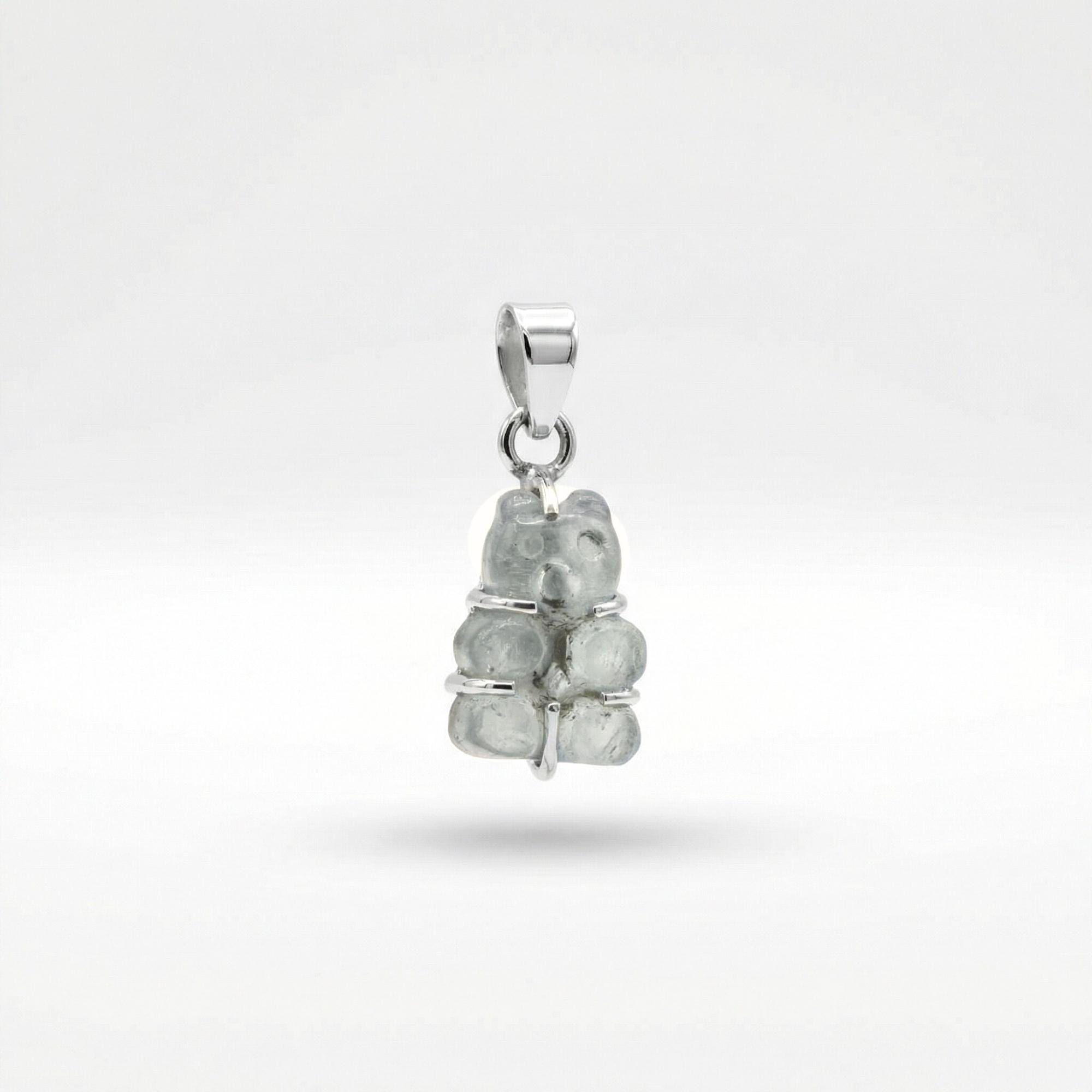 Natural Moonstone Bear Sterling Silver Pendant - Whimsical Gemstone Charm