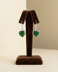 Green Onyx Heart Drop Earrings | 925 Sterling Silver Dangle Gemstone