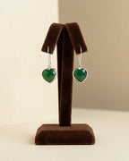 Green Onyx Heart Drop Earrings | 925 Sterling Silver Dangle Gemstone