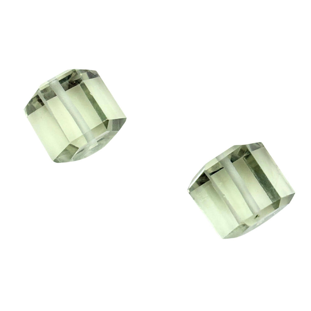 Green Amethyst Beads Pair, Faceted Cube Gemstone, 10mm
