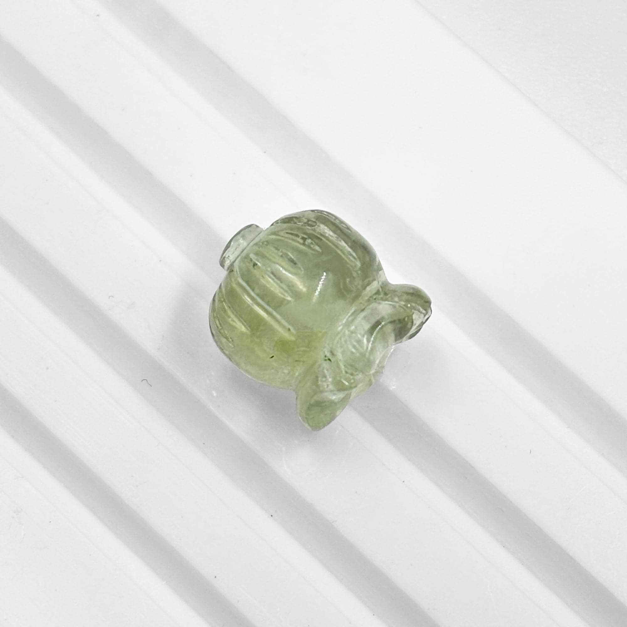 Hand-Carved Green Amethyst Lotus Gemstone, Prasiolite Carving