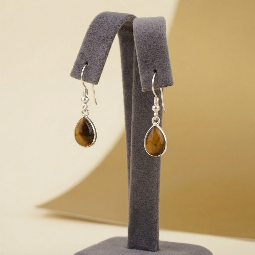 Tiger Eye Pear Drop Earrings | Sterling Silver Teardrop Gemstone Dangle