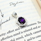 Amethyst CZ Halo Pendant in 925 Sterling Silver – Vintage Style Oval Purple Gemstone Necklace, February Birthstone Jewelry Gift for Her