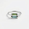 Raw Green & Blue Tourmaline Sterling Silver Ring: Modern Stacking Jewelry