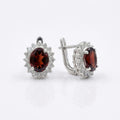 Garnet CZ Stud Earrings 925 Sterling Silver | Oval Gemstone Studs | January Birthstone | Handmade Jewelry