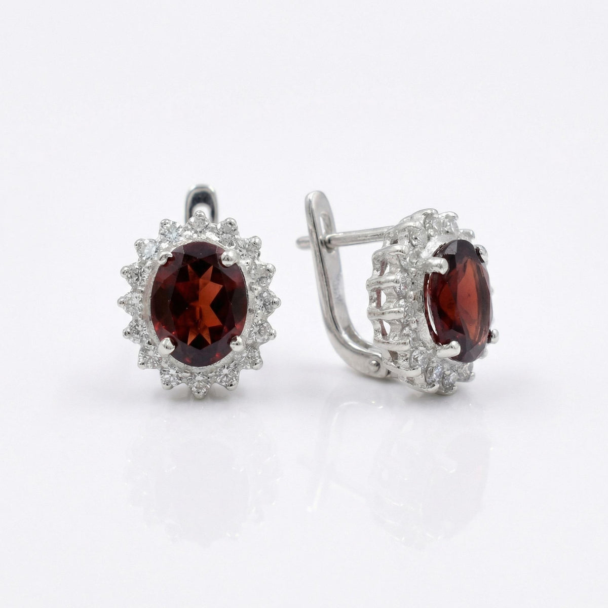 Garnet CZ Stud Earrings 925 Sterling Silver | Oval Gemstone Studs | January Birthstone | Handmade Jewelry