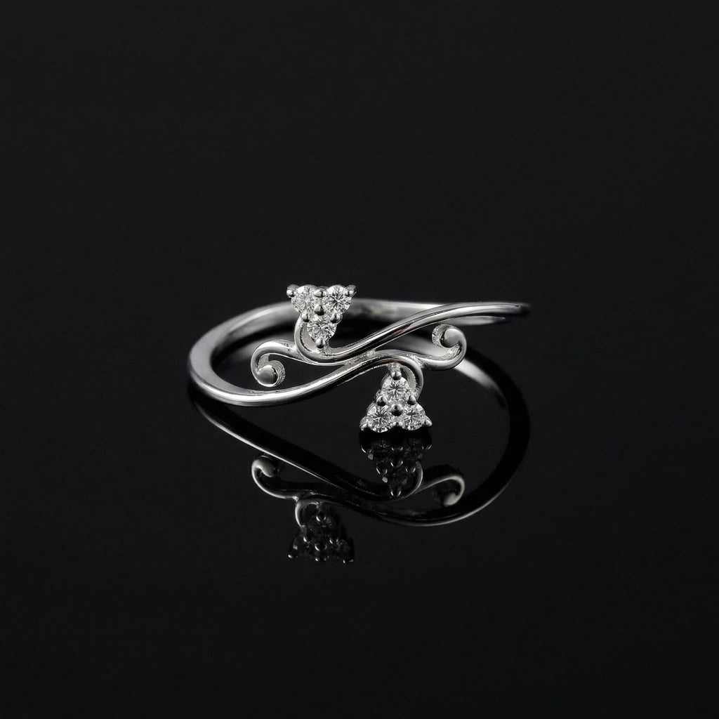 Sterling Silver CZ Swirl Ring, Nature Inspired Vine Clusters, Boho Stacker Band
