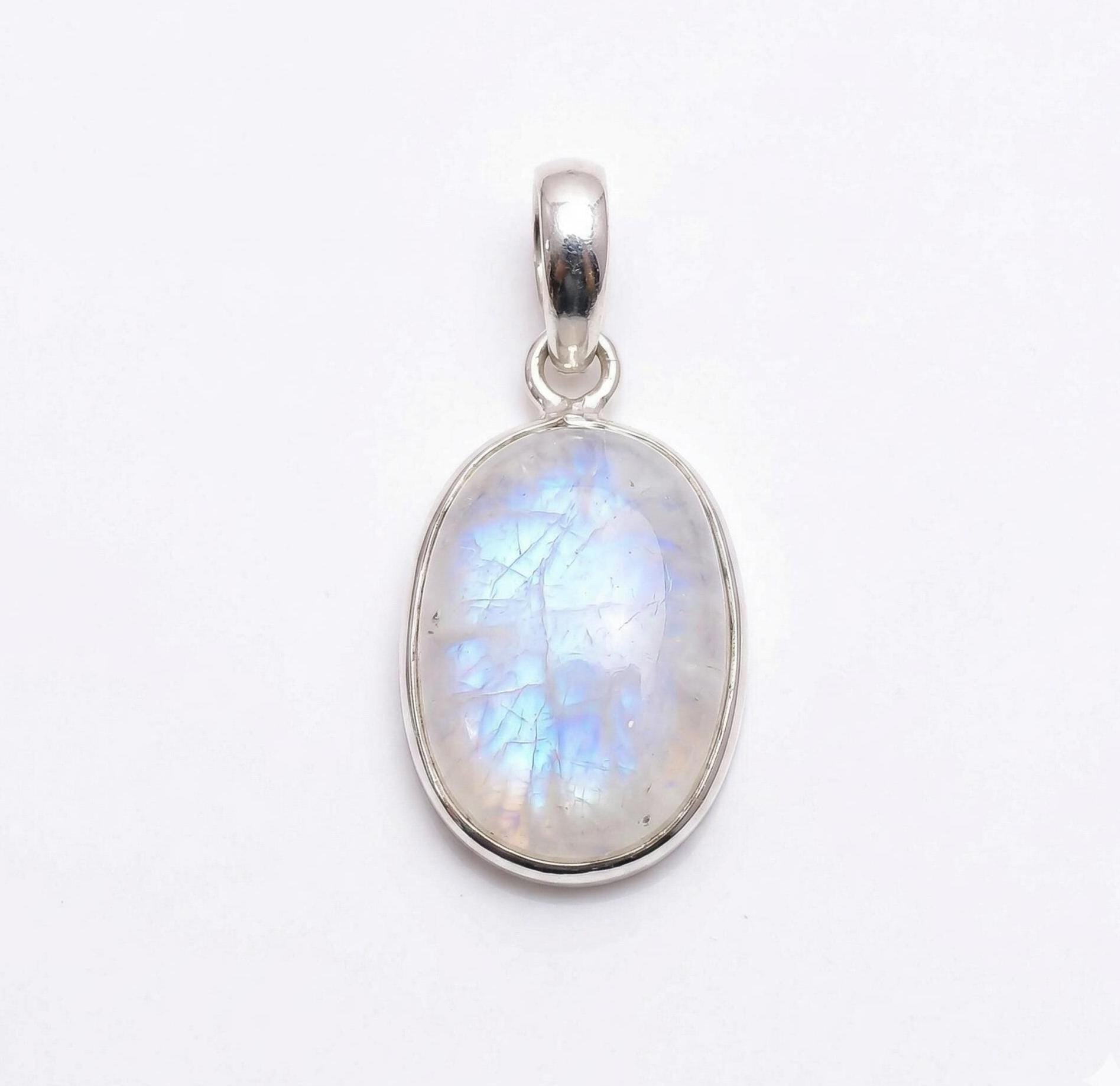 Oval Moonstone Pendant – Sterling Silver Boho Gemstone Necklace