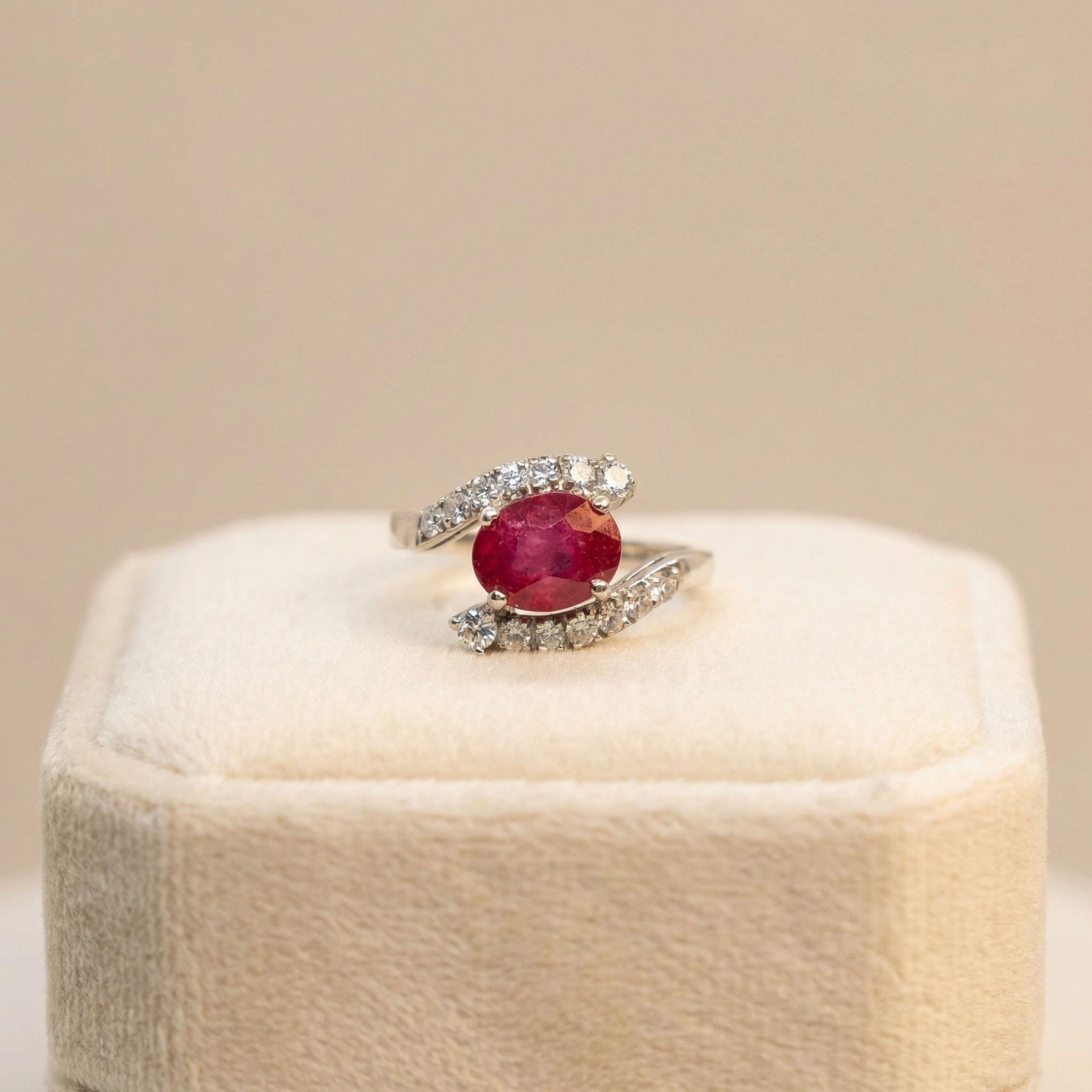 Natural Ruby & CZ Ring | 925 Sterling Silver | Gemstone Band | Handmade Jaipur
