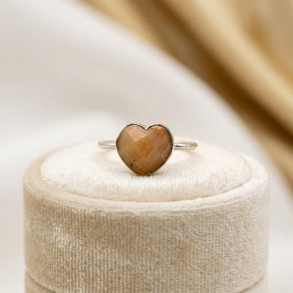 Sterling Silver Heart Gemstone Ring: Handmade Promise Jewelry