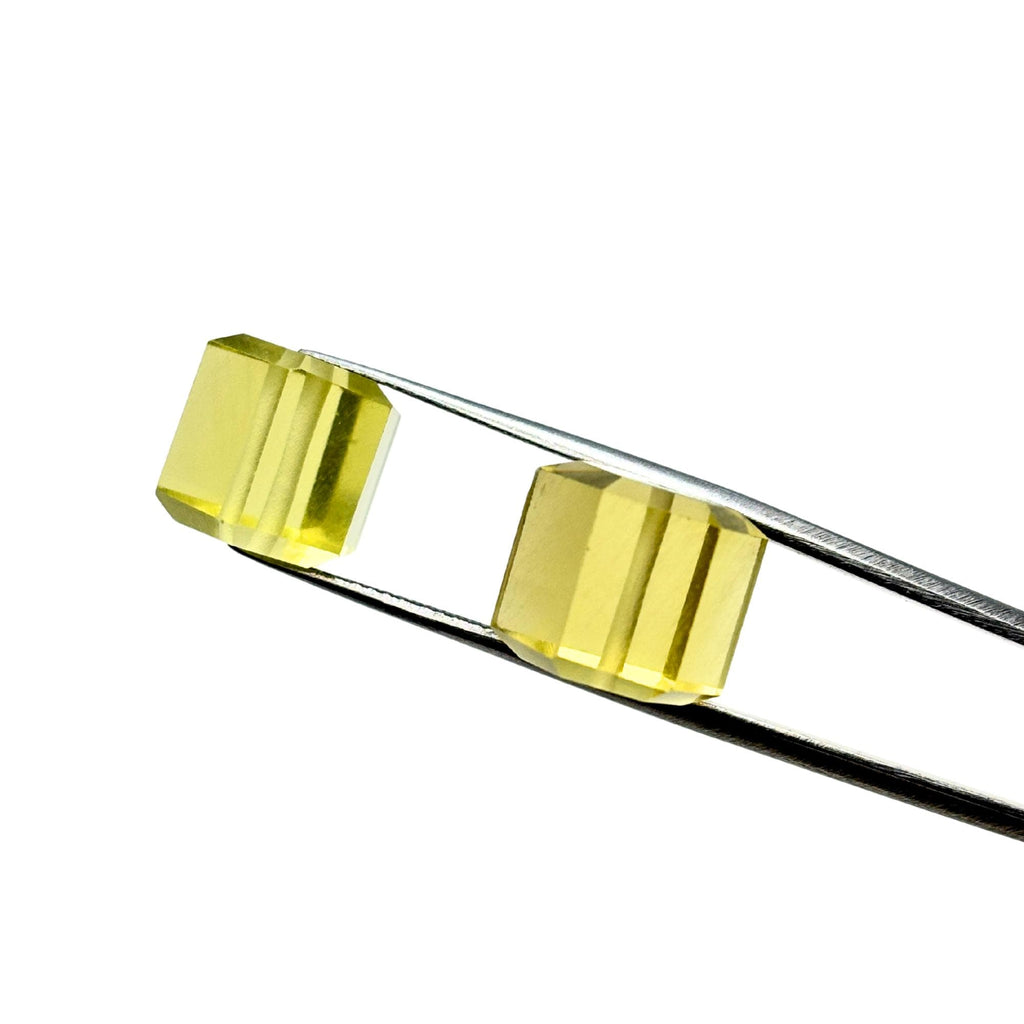 Lemon Quartz Beads Pair, Faceted Cube Dice, 10mm Gemstone