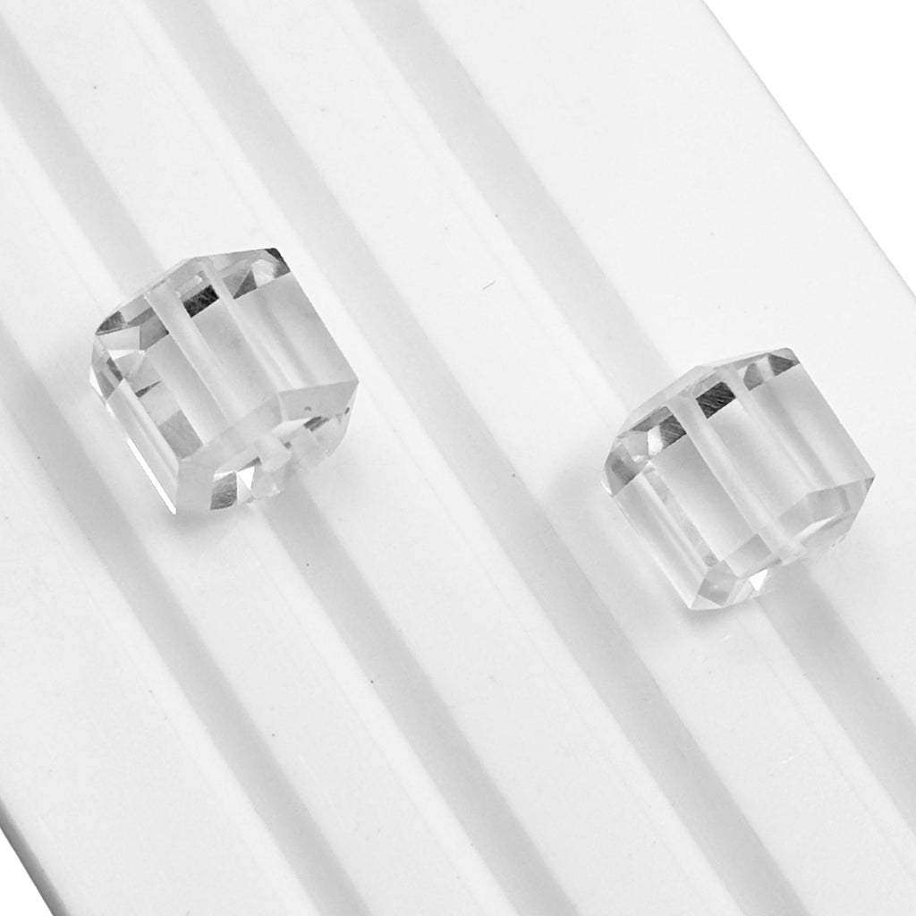 Clear Quartz 10mm Dice Beads Pair, Faceted Square Gemstone