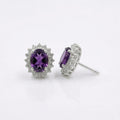 Amethyst CZ Stud Earrings 925 Sterling Silver | Oval Gemstone Studs | February Birthstone | Handmade Jewelry