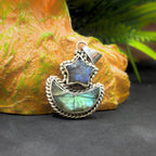 Labradorite Star and Moon Pendant: Sterling Silver Celestial Necklace