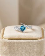 Natural Blue Topaz & CZ Ring | 925 Sterling Silver | Gemstone Band | Handmade Jaipur