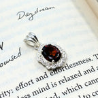 Garnet CZ Halo Pendant in 925 Sterling Silver – Vintage Style Oval Red Gemstone Necklace, January Birthstone Jewelry Gift for Her