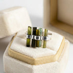 Raw Green Tourmaline Bar Ring: Sterling Silver Minimalist Stacking Ring