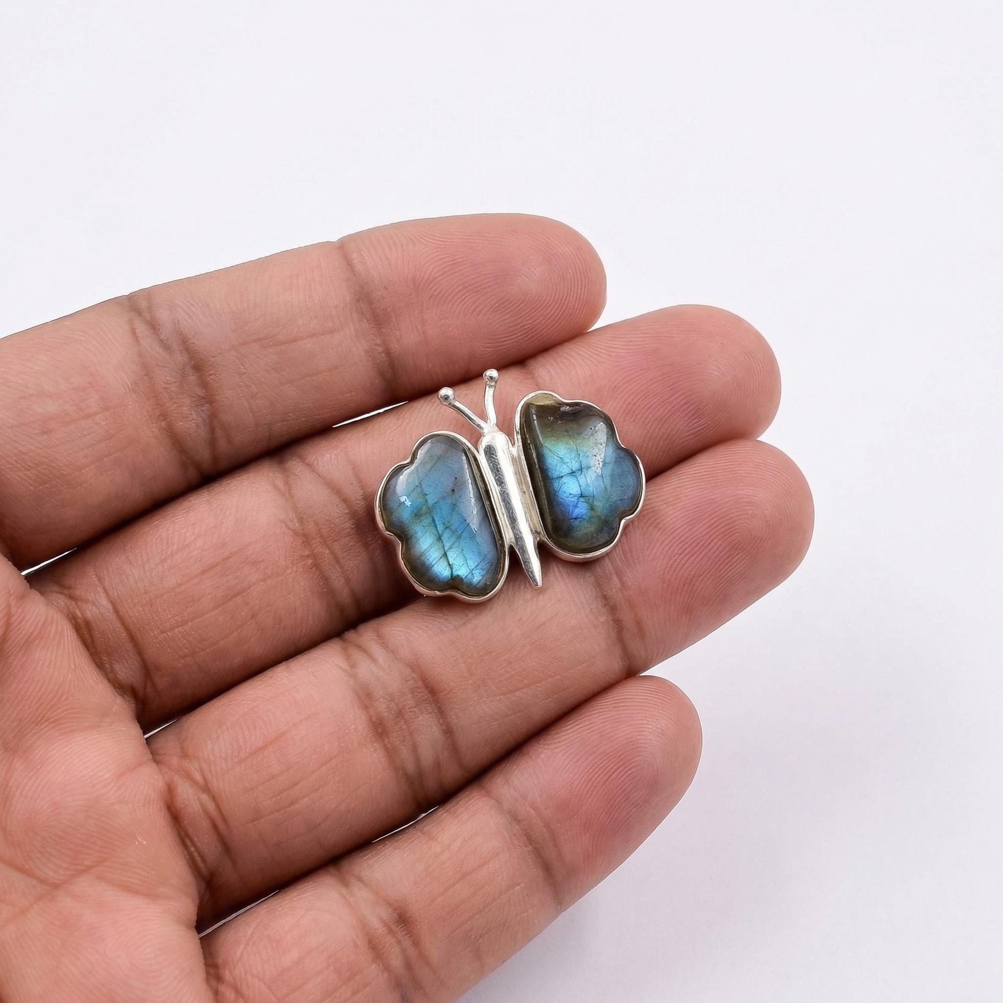 Labradorite Butterfly Sterling Silver Pendant - Handcrafted Gemstone Jewelry