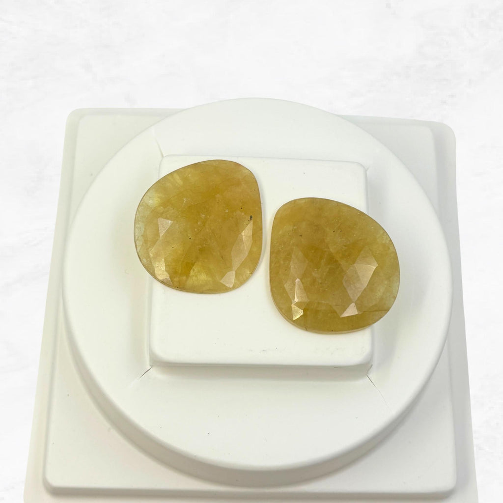 Rose Cut Yellow Sapphire Gemstone Slices: Natural Untreated Pair