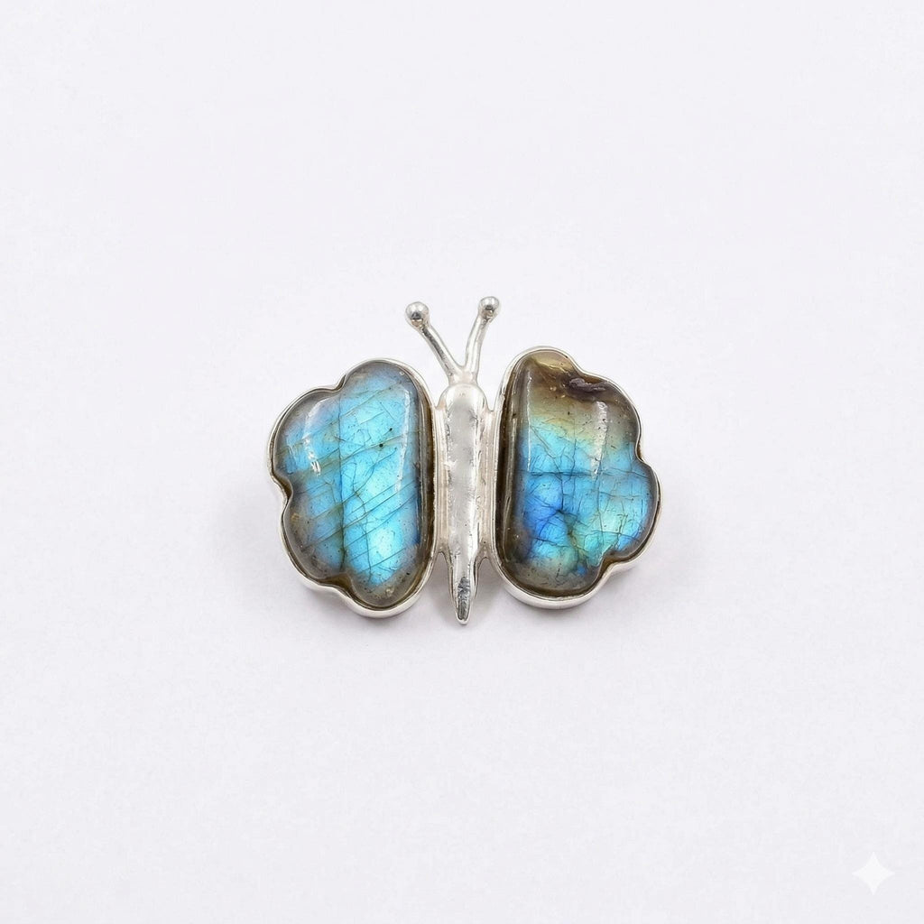 Labradorite Butterfly Sterling Silver Pendant - Handcrafted Gemstone Jewelry