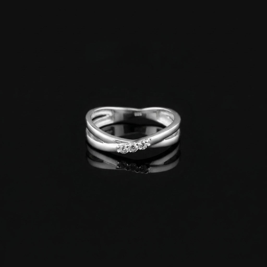 Sterling Silver Criss Cross Ring • Sparkling CZ X-Ring • Minimalist Stacking Ring