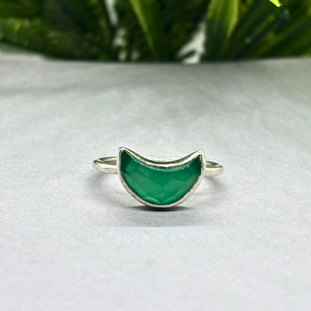 Green Onyx Moon Ring: 925 Sterling Silver Boho Jewelry