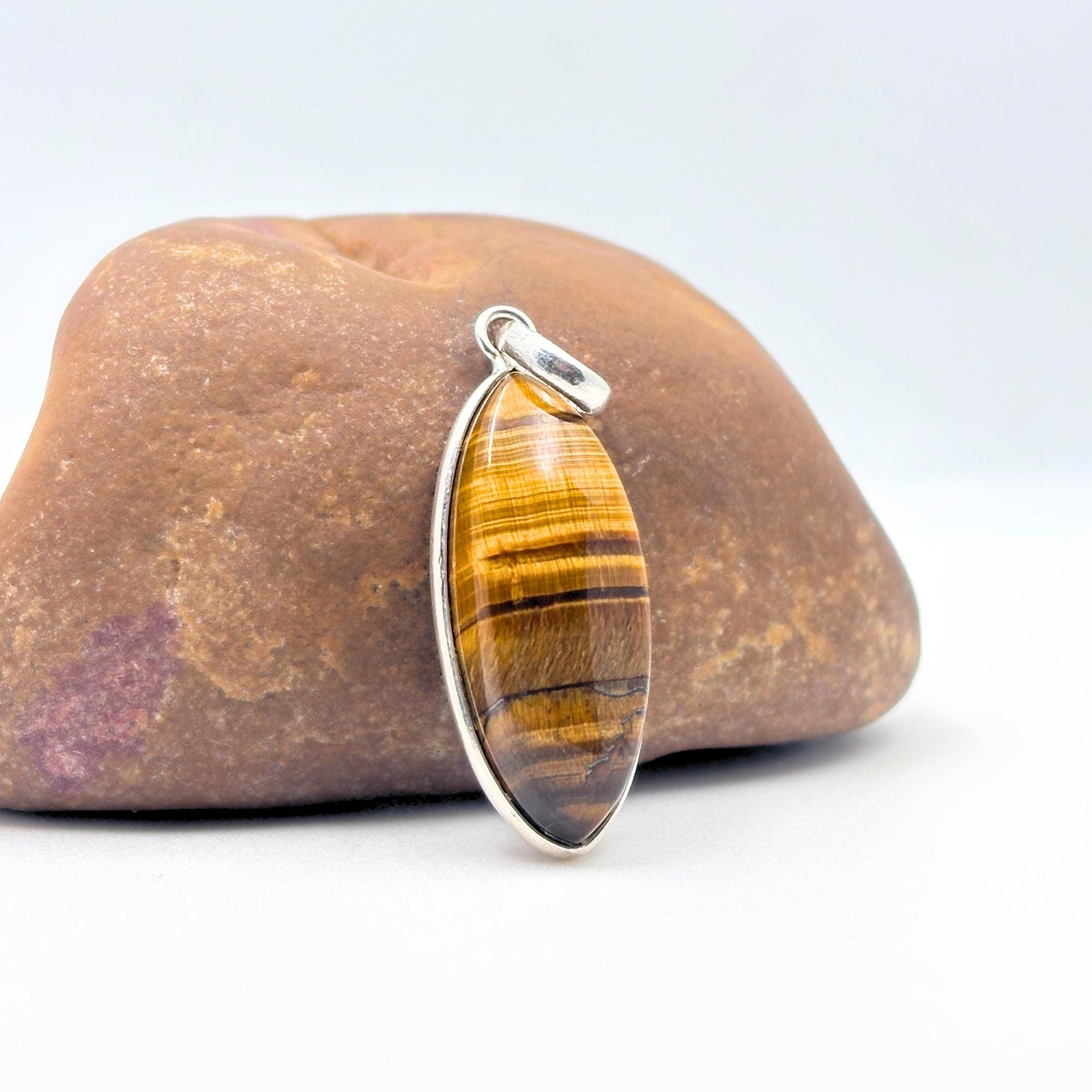 Tiger Eye Pendant Necklace, Handmade 925 Sterling Silver Necklace, Protection Jewelry, Healing Crystal Gift for Her