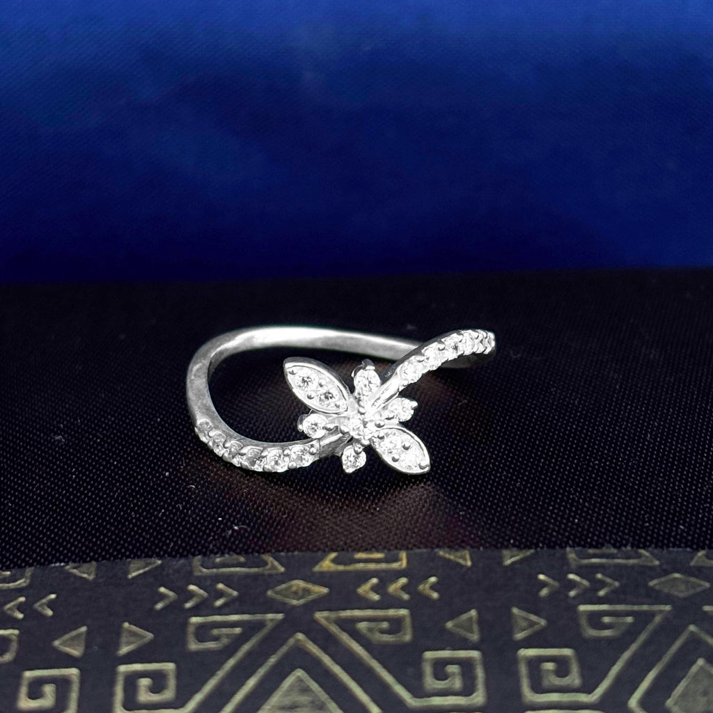925 Sterling Silver CZ Flower Ring - Dainty Floral Marquise Petal Design with Pave CZ, Boho Nature Stacking Ring, Jewelry Gift for Her
