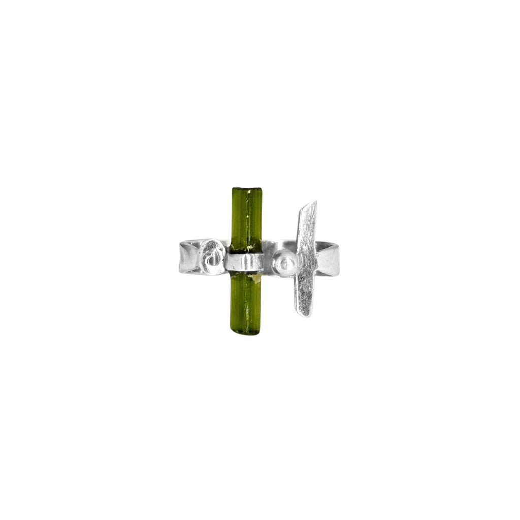 Raw Green Tourmaline Bar Sterling Silver Ring | Handmade Stacking Ring | Minimalist Gemstone Jewelry Gift