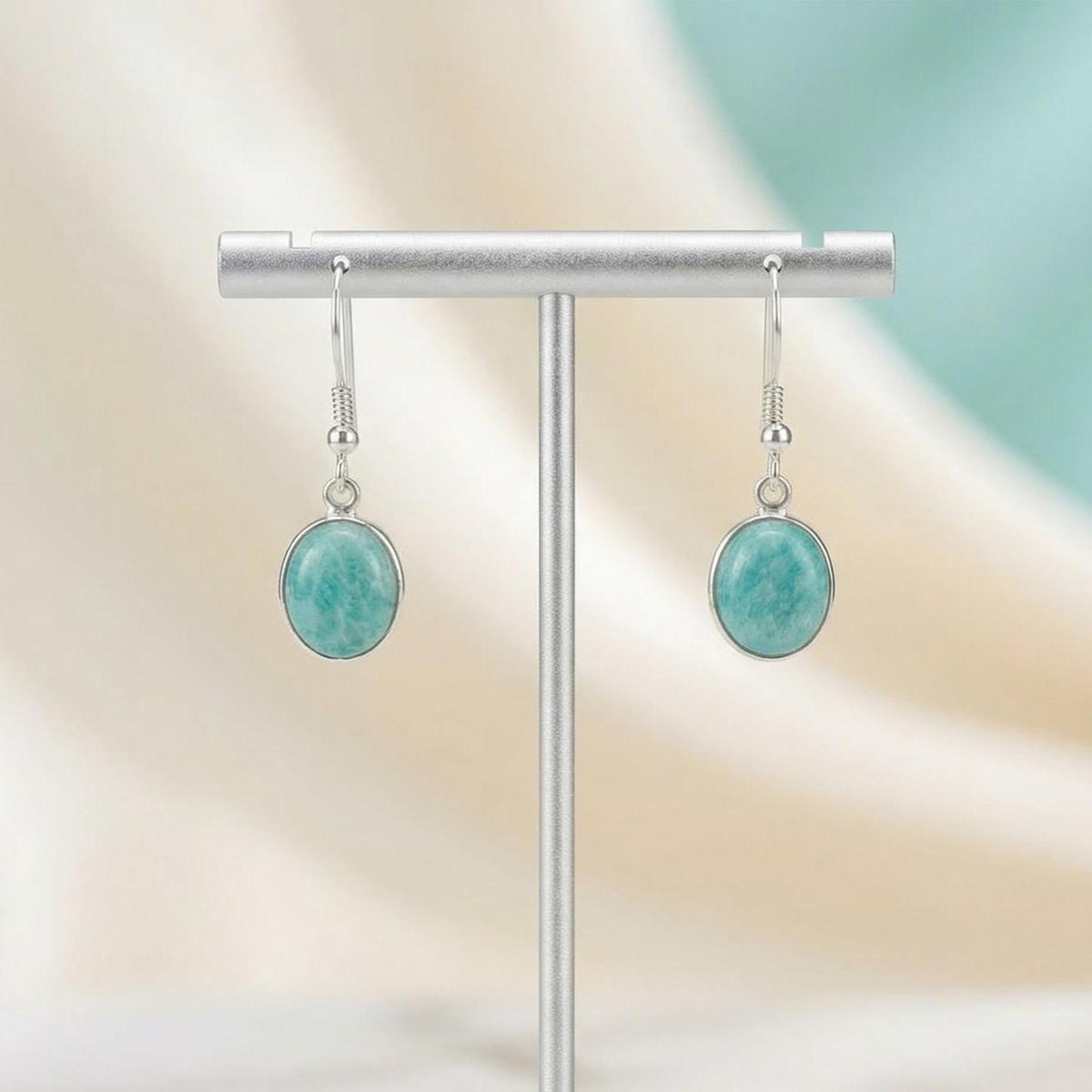 Amazonite Oval Drop Earrings 925 Sterling Silver | Oval Gemstone Dangle | Gift for Her | Boho Jewelry