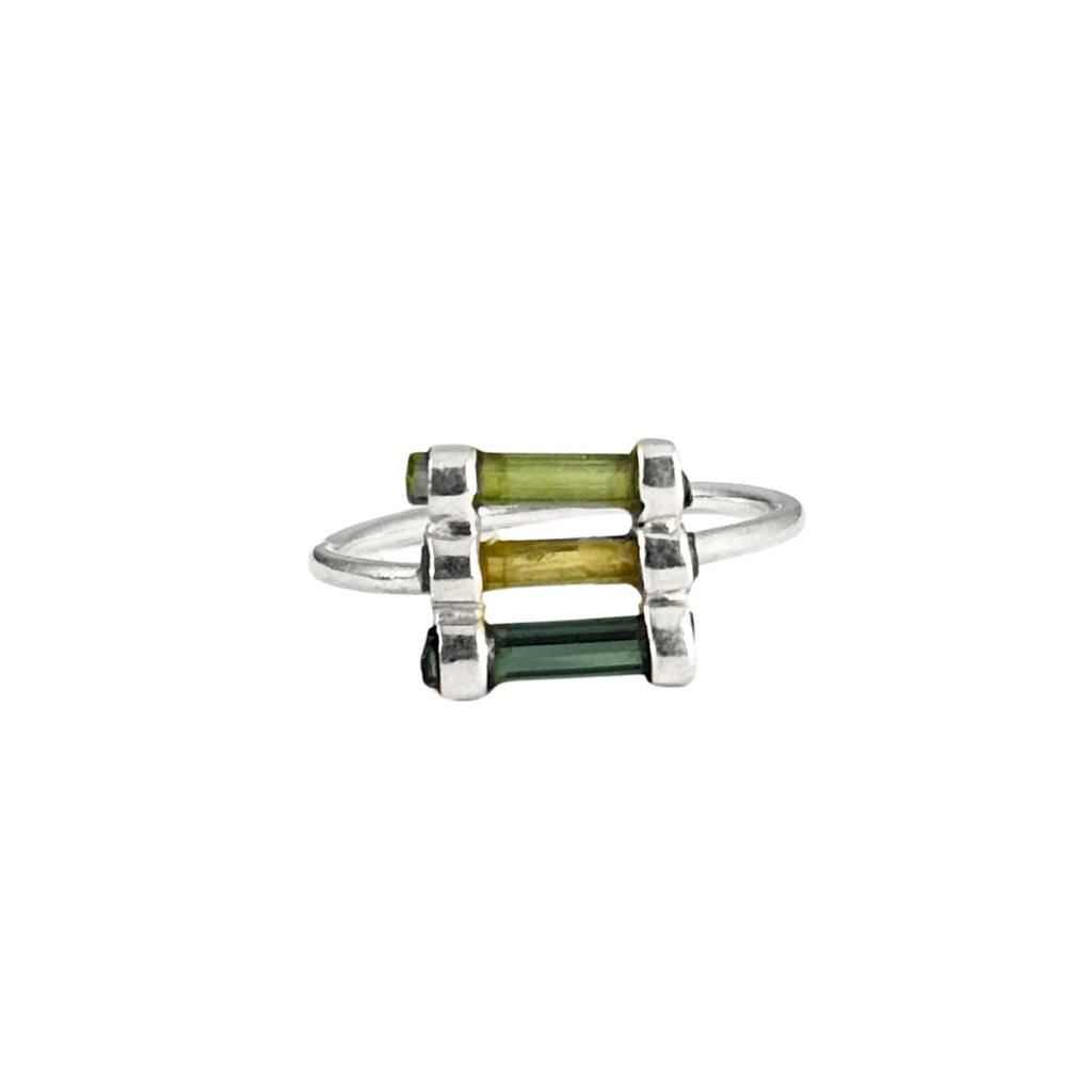 Raw Green Tourmaline Sterling Silver Ring: Handmade Open Band Jewelry