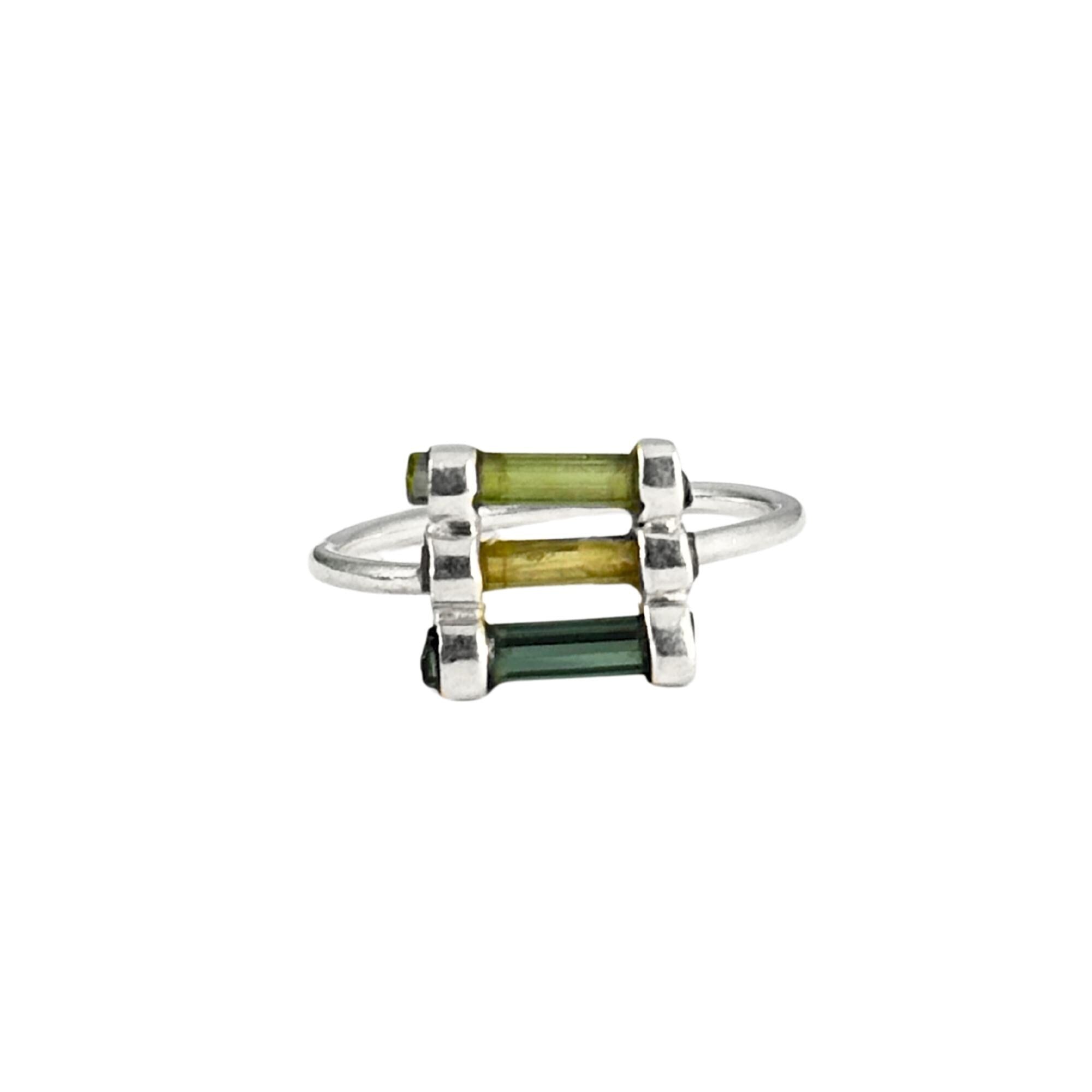 Raw Green Tourmaline Sterling Silver Ring: Handmade Open Band Jewelry