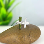 Raw Green Tourmaline Bar Sterling Silver Ring | Handmade Stacking Ring | Minimalist Gemstone Jewelry Gift