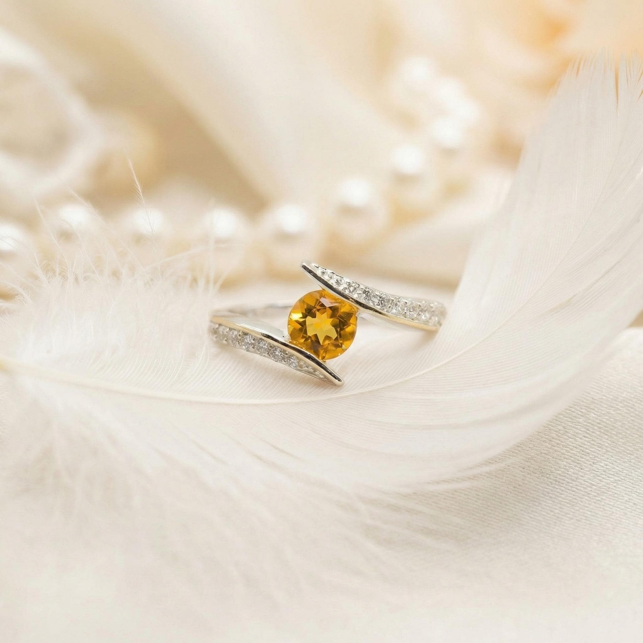 Natural Citrine Round Ring | 925 Sterling Silver | November Birthstone | Gemstone Band | Handmade in Jaipur