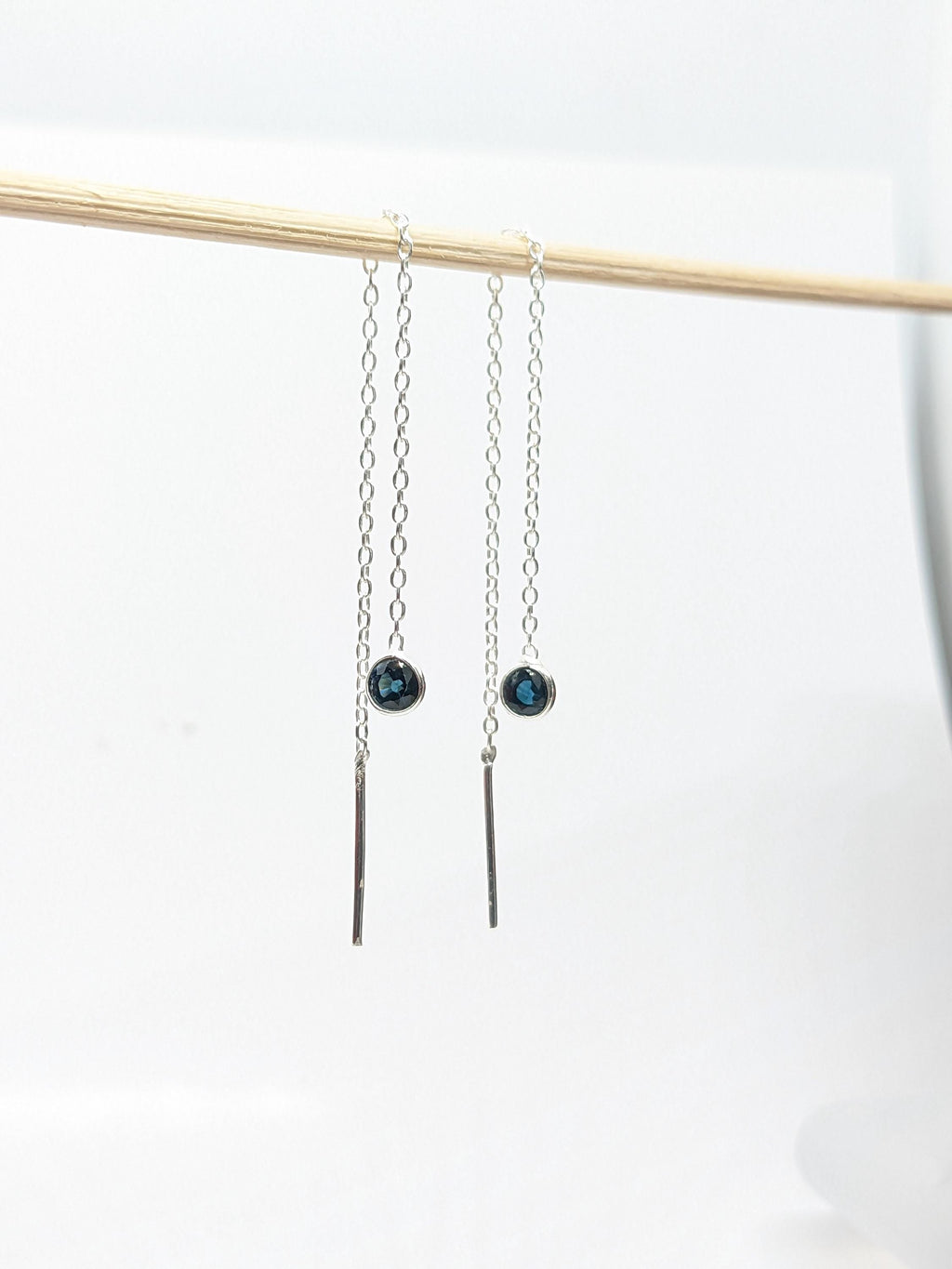 Blue Sapphire Threader Earrings | 925 Sterling Silver Dainty Chain Drop Jewelry