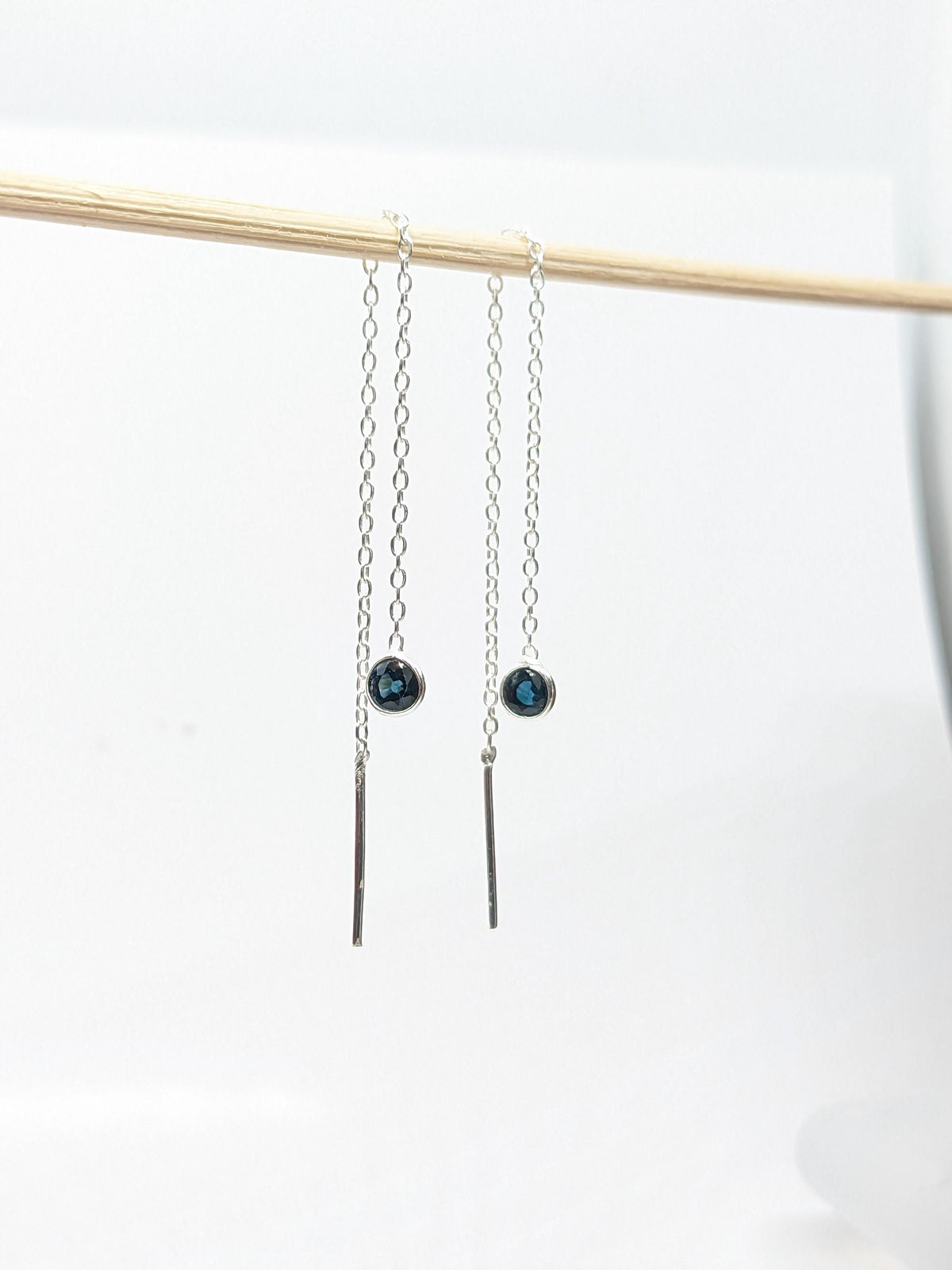 Blue Sapphire Threader Earrings | 925 Sterling Silver Dainty Chain Drop Jewelry