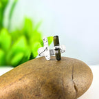 Raw Green Tourmaline Bar Ring: Adjustable Sterling Silver Boho Jewelry