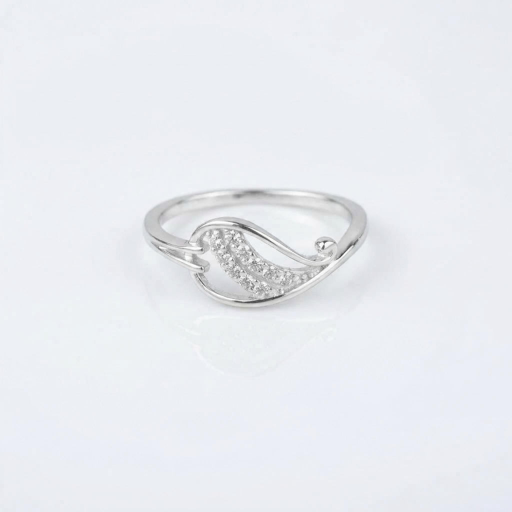 Sterling Silver CZ Paisley Ring, Pavé Wave Band, Boho Stacking Jewelry