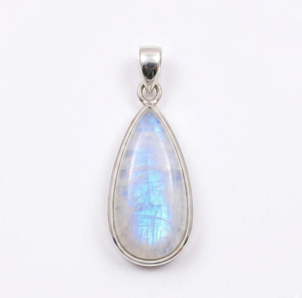 Teardrop Moonstone Pendant – 925 Sterling Silver, Minimalist Boho Gemstone Necklace