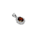 Garnet CZ Double Halo Pendant in 925 Sterling Silver – Luxe Oval Red Gemstone Necklace, Sparkling January Birthstone Jewelry Gift for Her