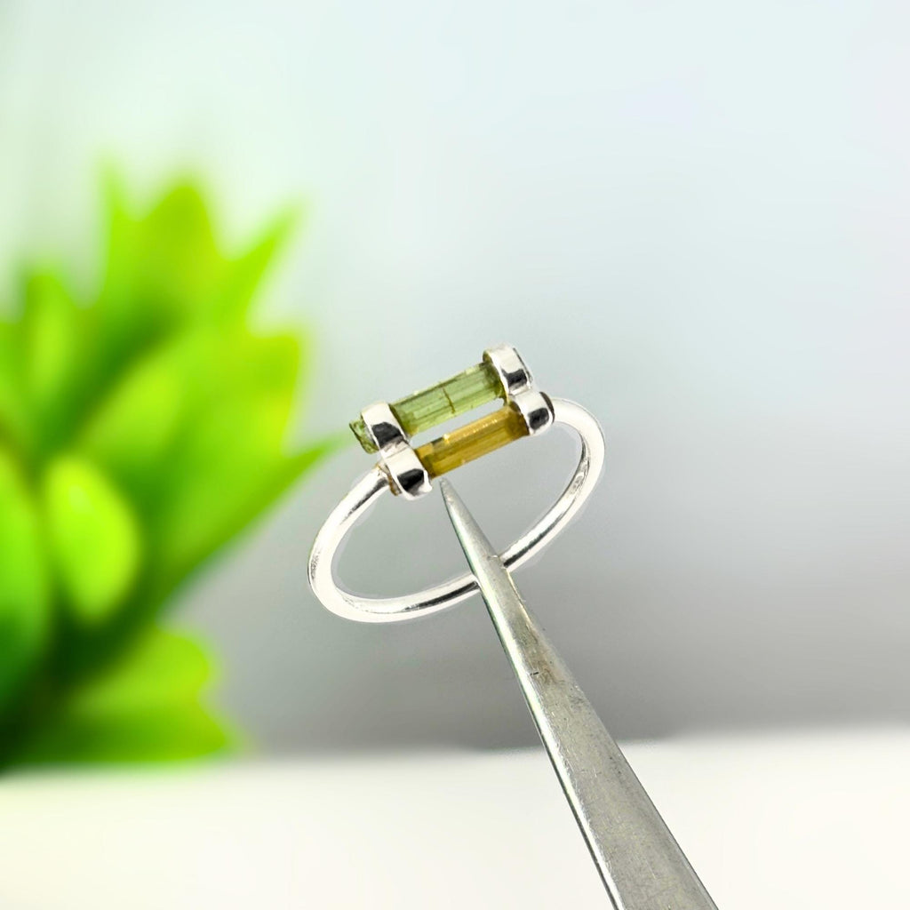 Raw Multi-Tourmaline Bar Sterling Silver Ring | Handmade Gemstone Stacking Ring | Minimalist Open Band Jewelry