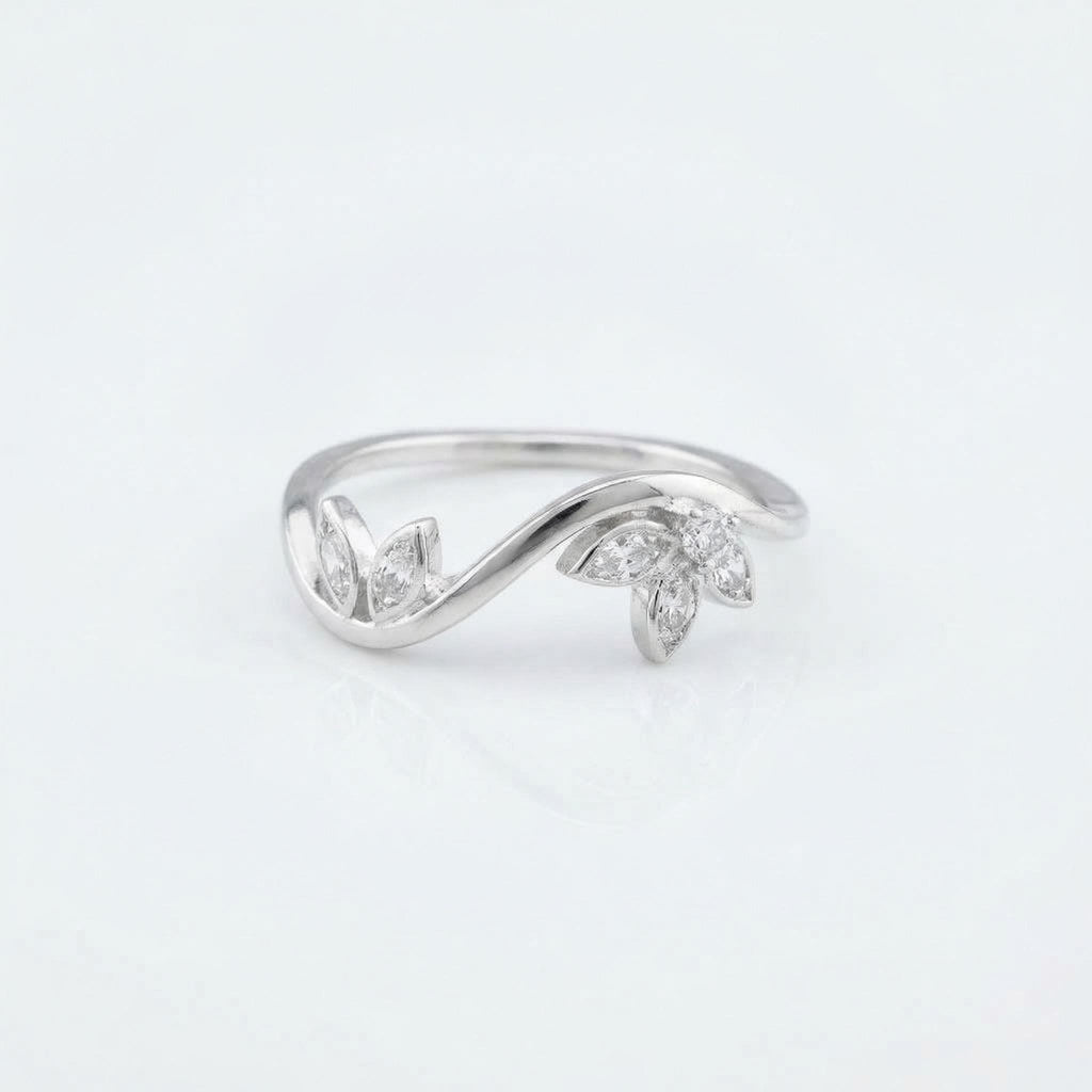 Sterling Silver Leaf Vine Ring • Marquise CZ Nature Inspired Band