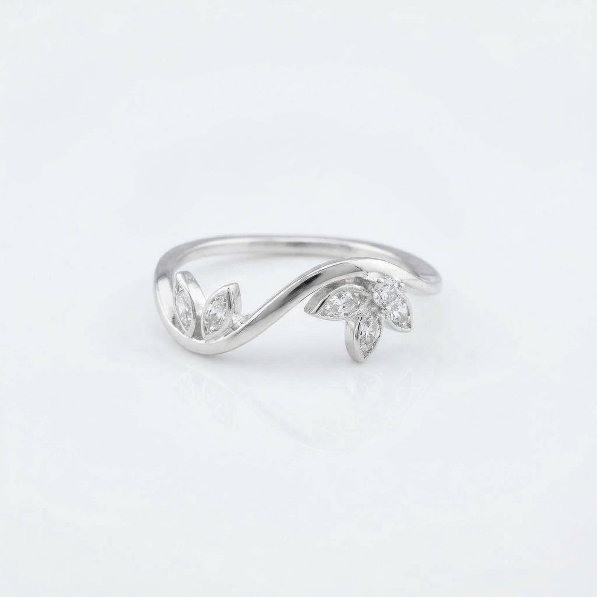 Sterling Silver Leaf Vine Ring • Marquise CZ Nature Inspired Band