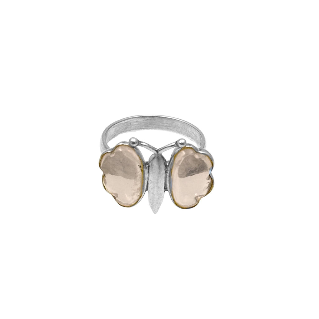 Rose Quartz Butterfly Ring: Sterling Silver Gemstone Statement Jewelry