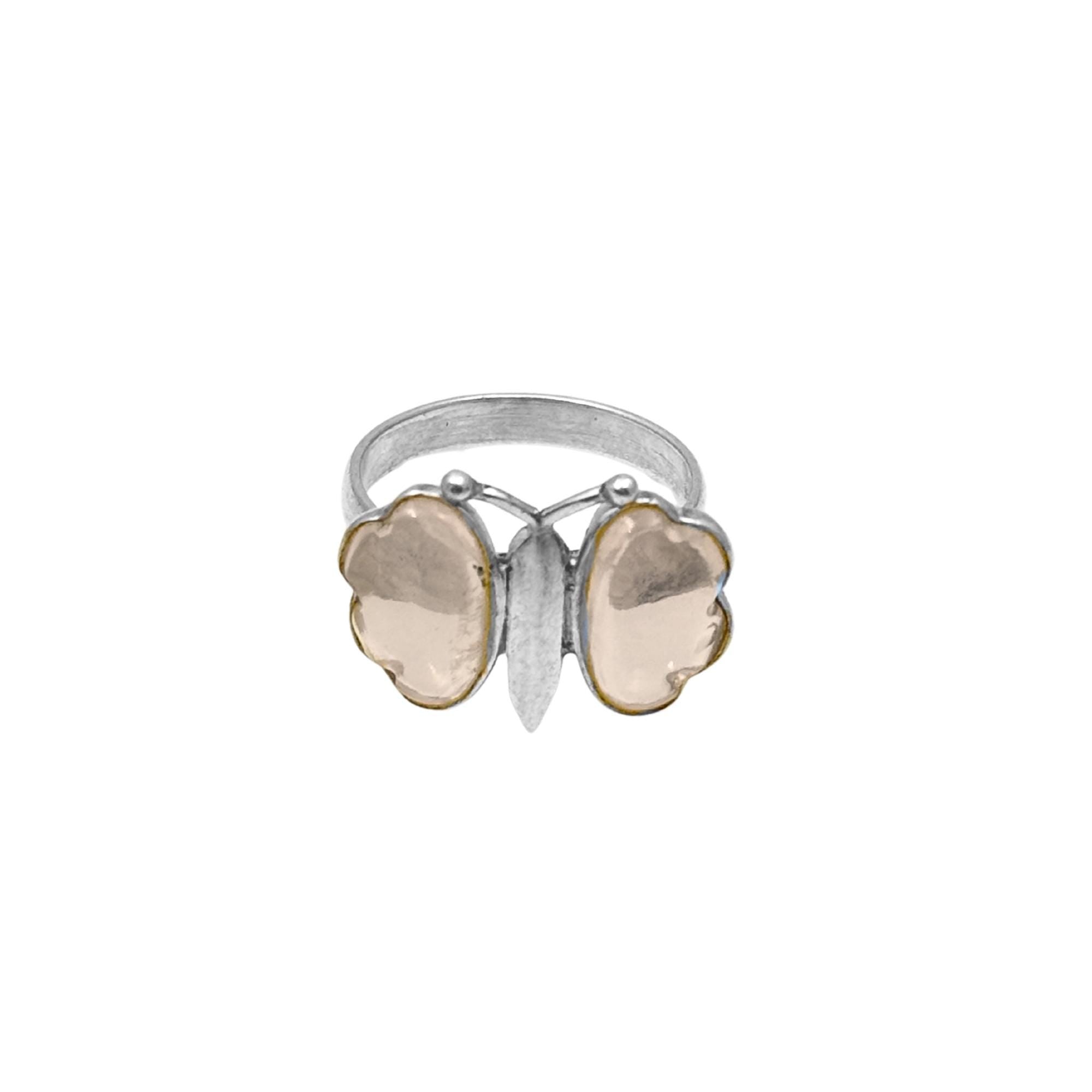Rose Quartz Butterfly Ring: Sterling Silver Gemstone Statement Jewelry