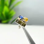 Raw Tourmaline, Opal & Sapphire Ring: Sterling Silver Handmade Jewelry