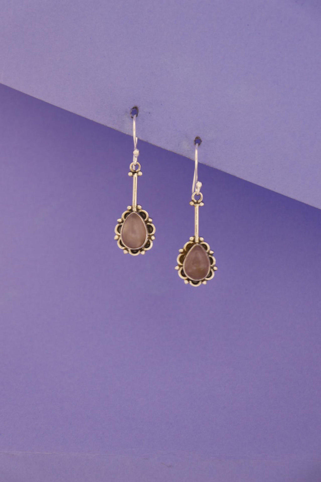 Rose Quartz Pear Drop Earrings | Sterling Silver Dangle | Handmade Gemstone Jewelry