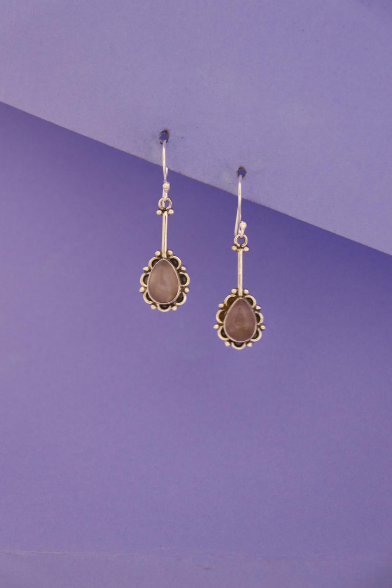 Rose Quartz Pear Drop Earrings | Sterling Silver Dangle | Handmade Gemstone Jewelry