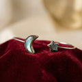 Sterling Silver Labradorite Moon Star Cuff Bangle | Celestial Boho Adjustable Bracelet